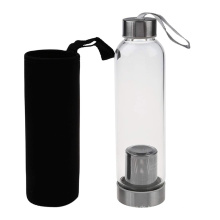 UMWELTFREUNDLICHE kundenspezifische Glasflasche mit Filter Einwandige Glaswasserflasche mit Edelstahldeckel